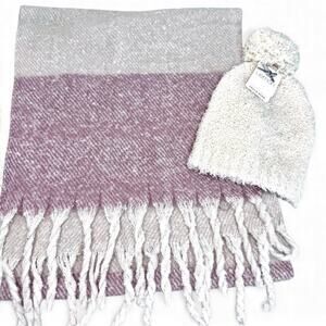 NEW (2) Piece Set Gentle Fawn Huntington Scarf + Pom Hat Beanie Pink Cream Soft